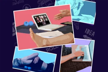 This visually engaging collage showcases a diverse group of individuals immersed in their work on laptops, highlighting the modern workspace's dynamic nature.