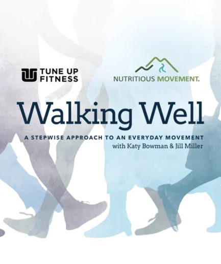 Walking Well Key art illustration of people walking with Nutritious Movement and Tune Up Fitness Logos