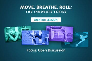 A light green design featuring the "MOVE, BREATHE, ROLL" mentor session