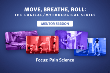 Mentor session graphic for "MOVE, BREATHE, ROLL" with navy background and text.