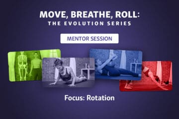 A minimalist green design showcasing "MOVE, BREATHE, ROLL" with layered stills.
