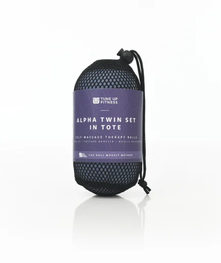 ALPHA Twin Set self-massage therapy balls in a tote bag for muscle relief, posture boosting, and relaxation