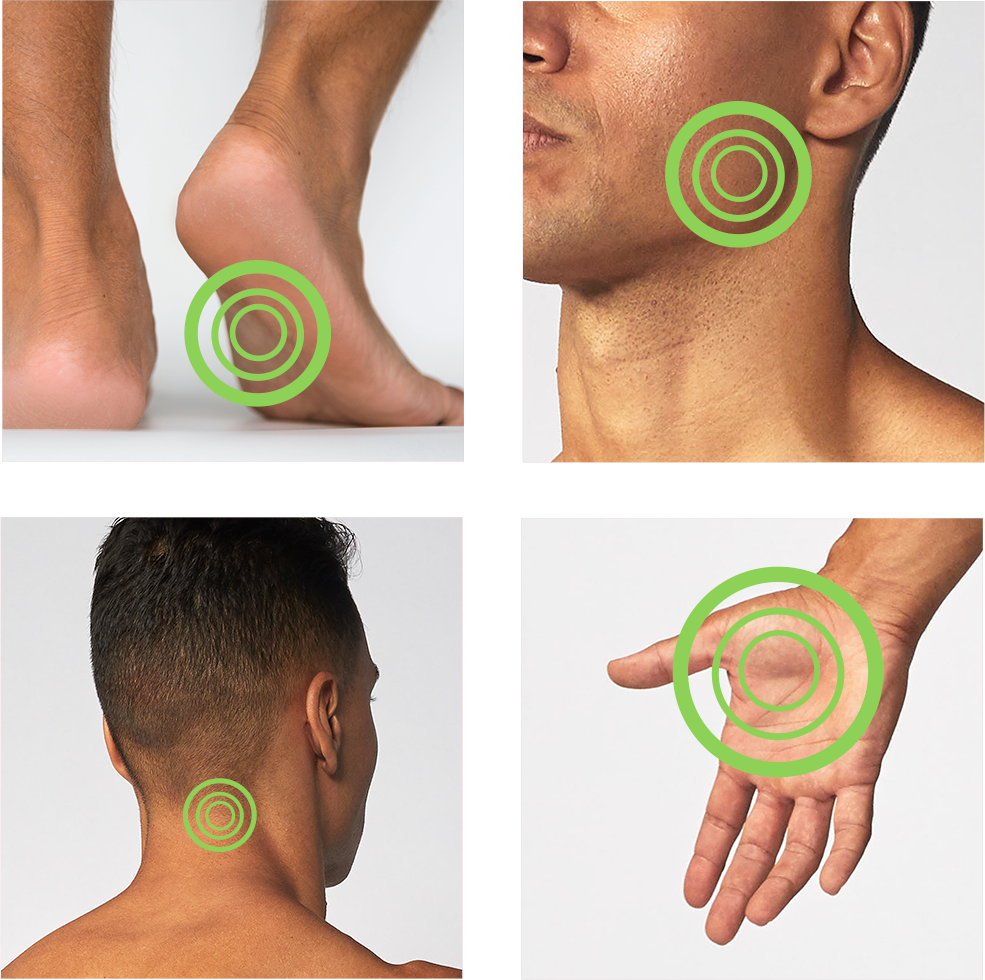 Positioning the neck, palms, feet, and jawline for the exercise.