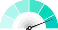 A minimalist meter logo with a light green needle resting on the high scale, complemented by a smooth grey and green background.