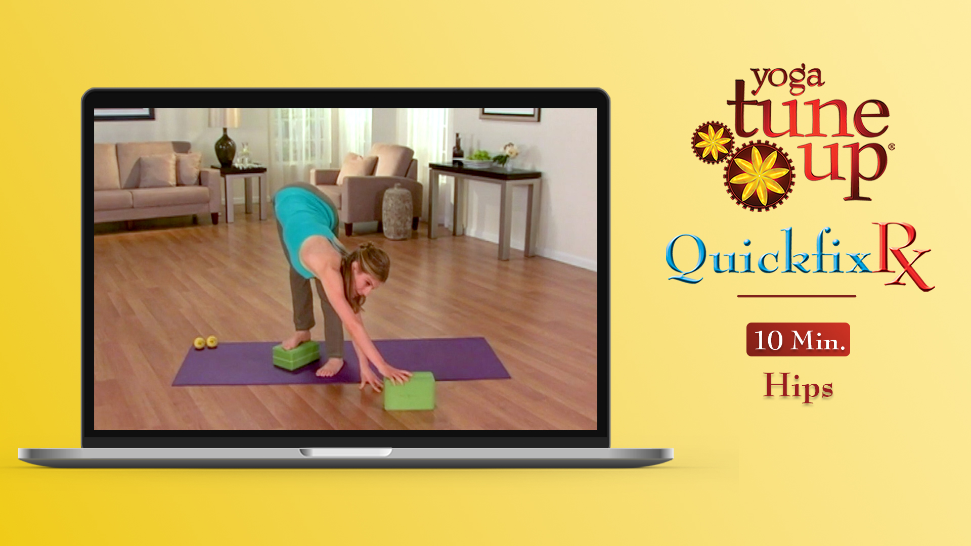A woman practicing yoga, displayed on a computer screen, showcasing her focus and tranquility during the session.
