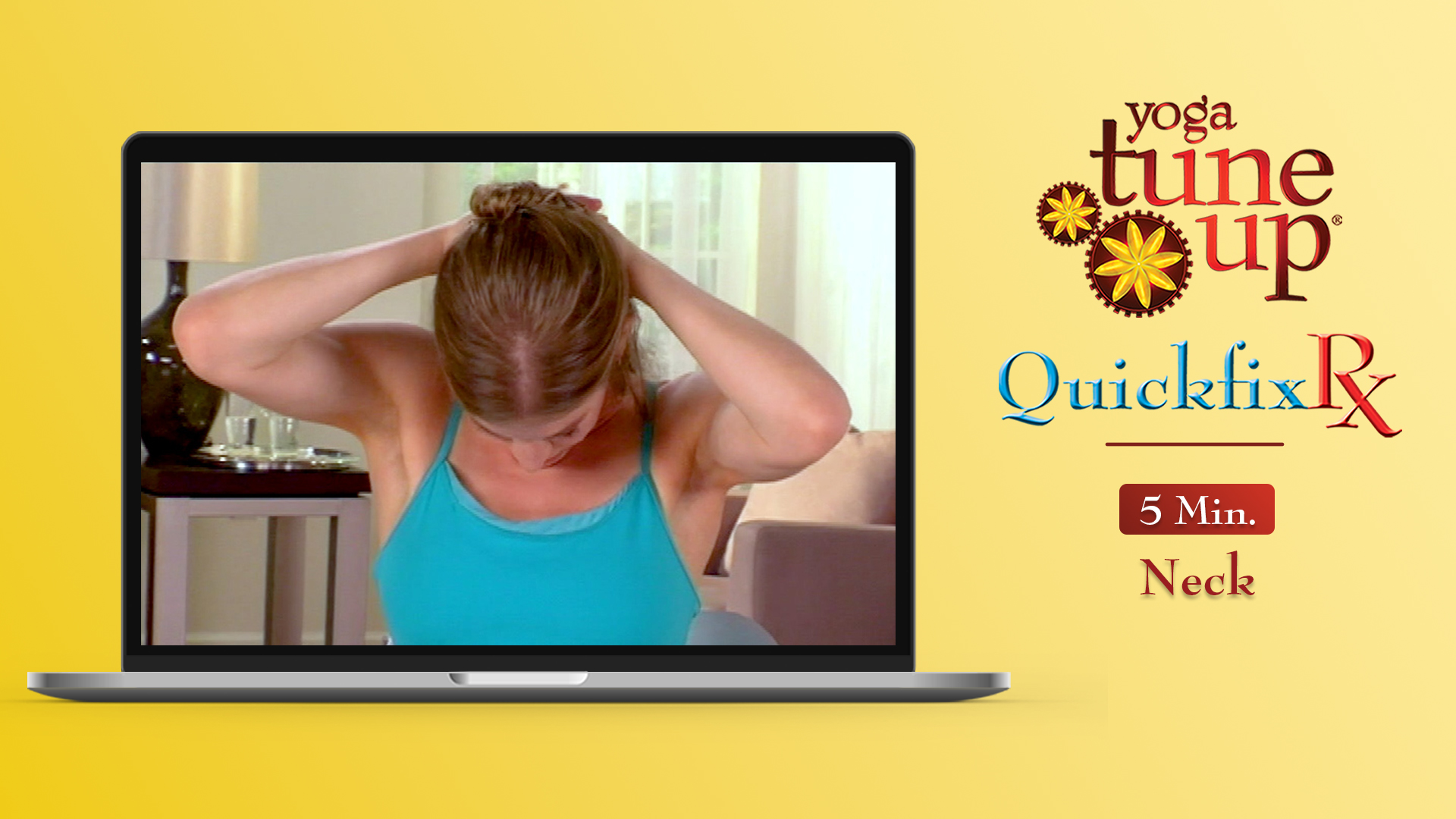 An open laptop displaying a yoga exercise video