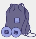 product-icon-wholesale-page-scaled Illustrated Tune Up Fitness drawstring bag with two branded massage balls, representing portable self-care and movement tools.
