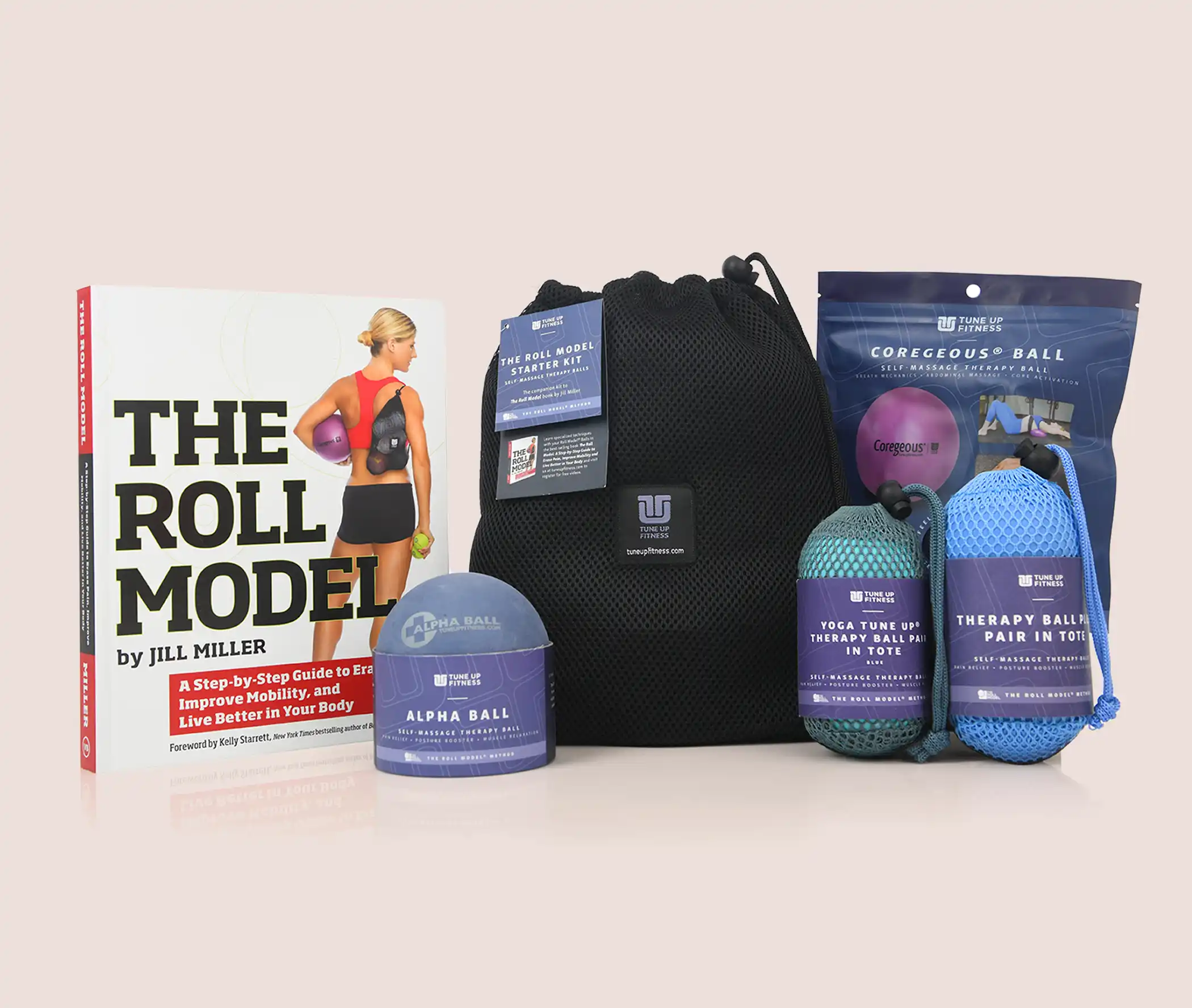 Read and Knead Kit Tune Up Fitness Read and Knead Kit featuring The Roll Model book, therapy balls, carry totes, and storage bag for guided self-massage and mobility practice.