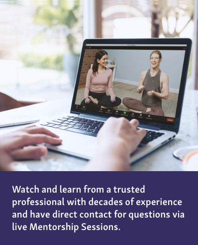A laptop computer is open on a table, displaying a video conference or online class.